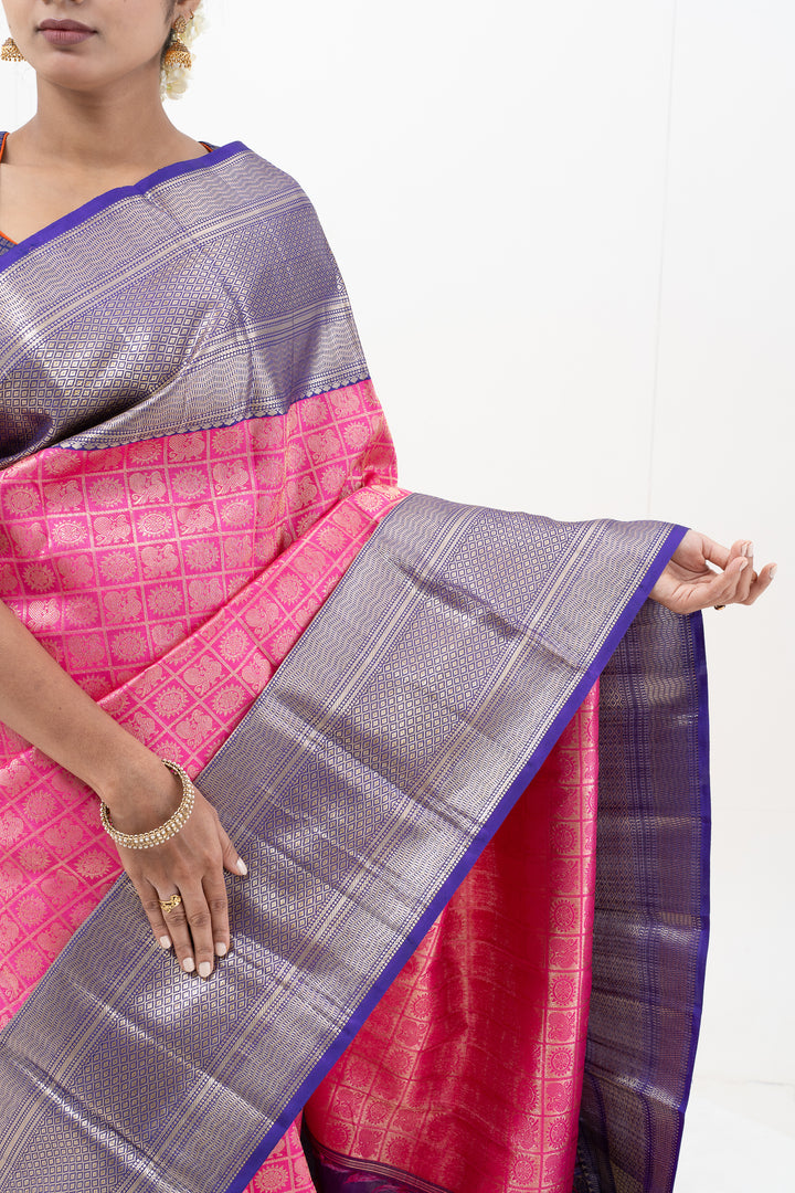 Fuscia Pink Brocade Pure Kanchipuram Wedding Silk Saree - Clio Silks