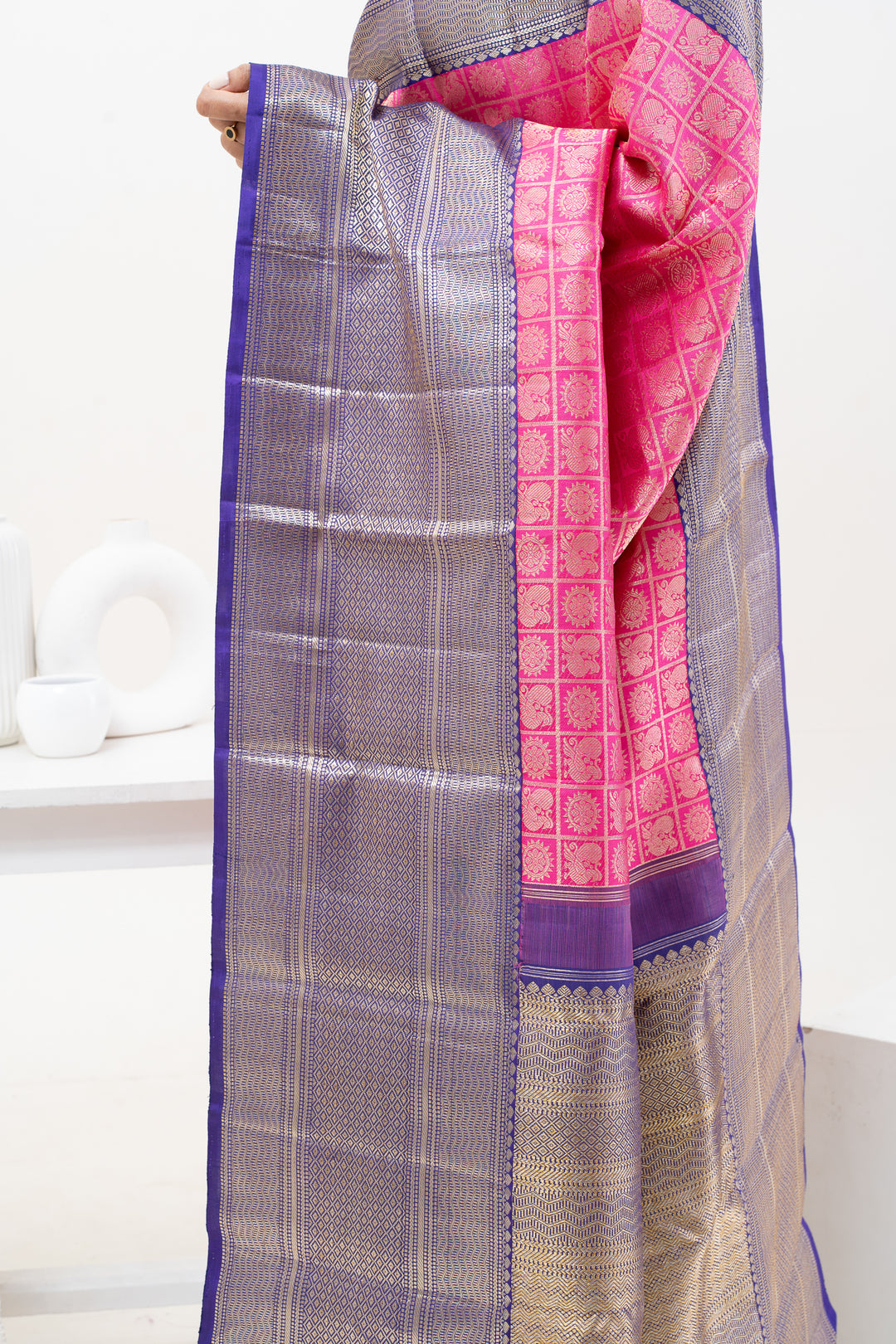 Fuscia Pink Brocade Pure Kanchipuram Wedding Silk Saree - Clio Silks