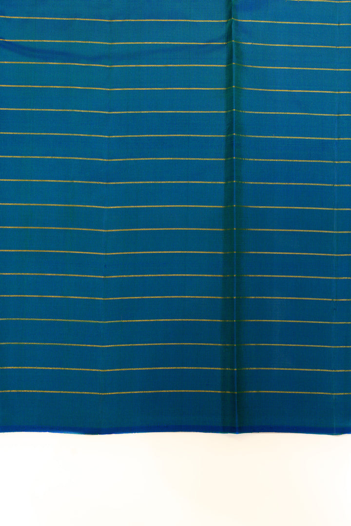 Peacock blue and green checks pure Kanchipuram silk saree