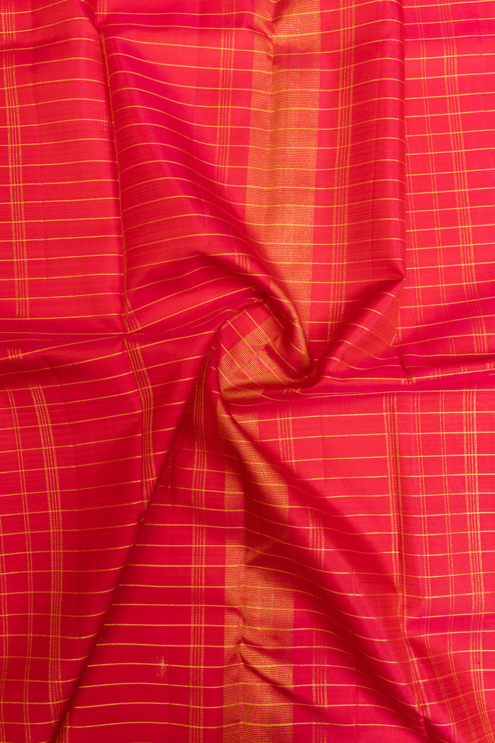 Orange borderless checks pure Kanchipuram silk saree