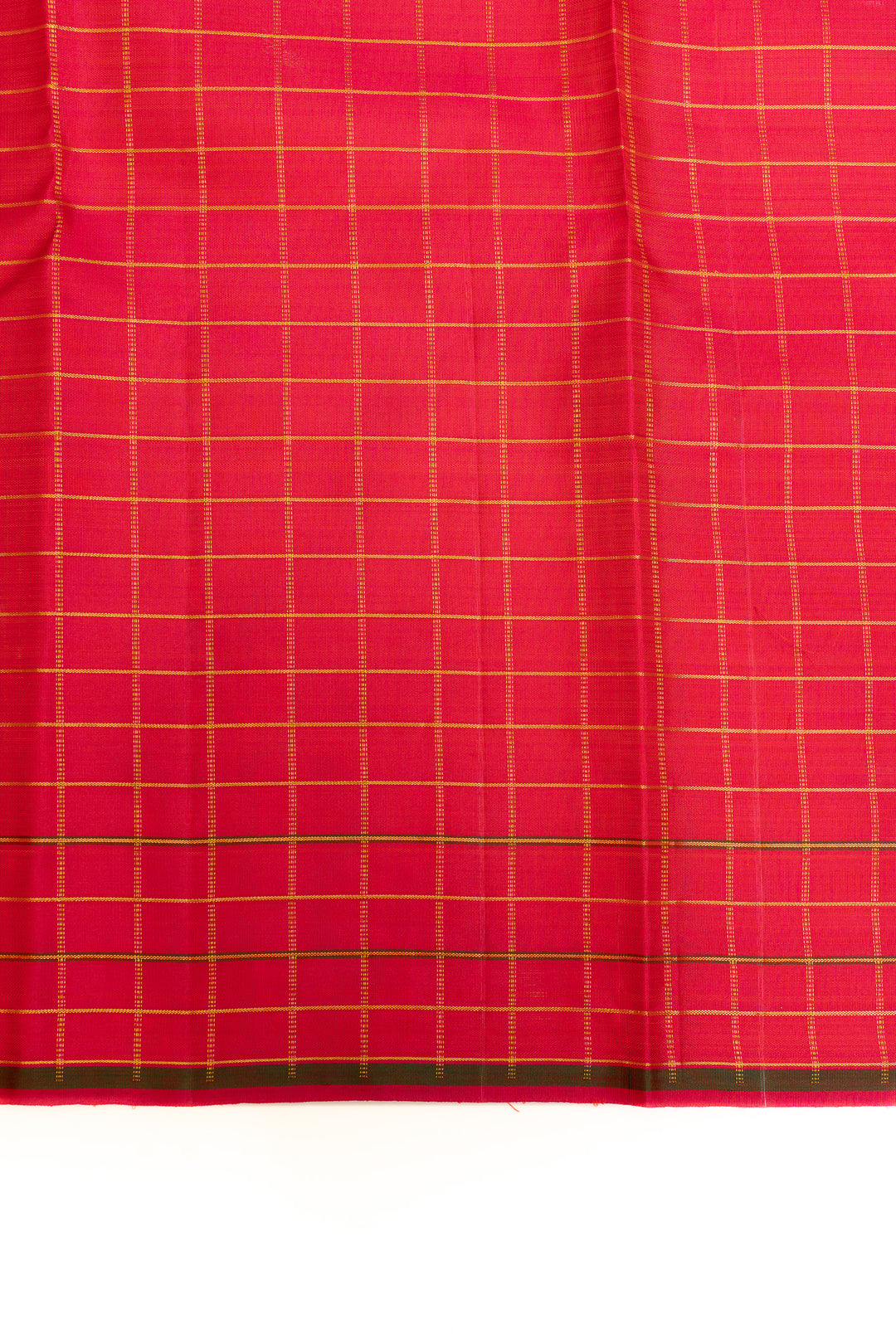 Orange borderless checks pure Kanchipuram silk saree