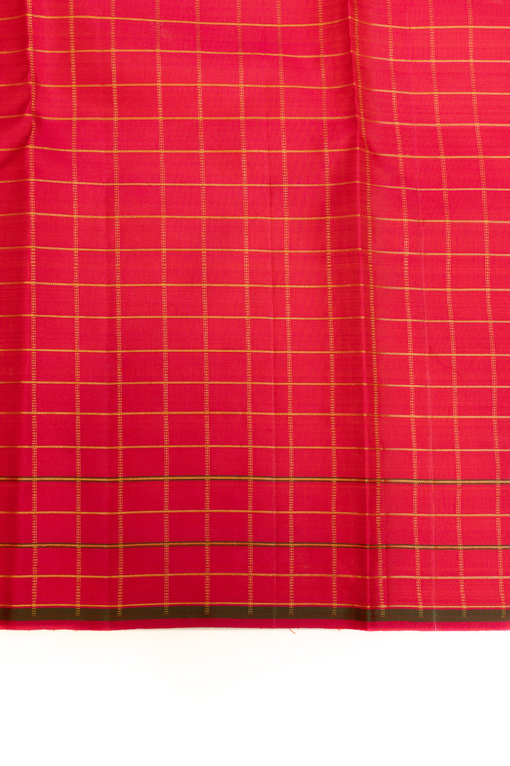 Orange borderless checks pure Kanchipuram silk saree