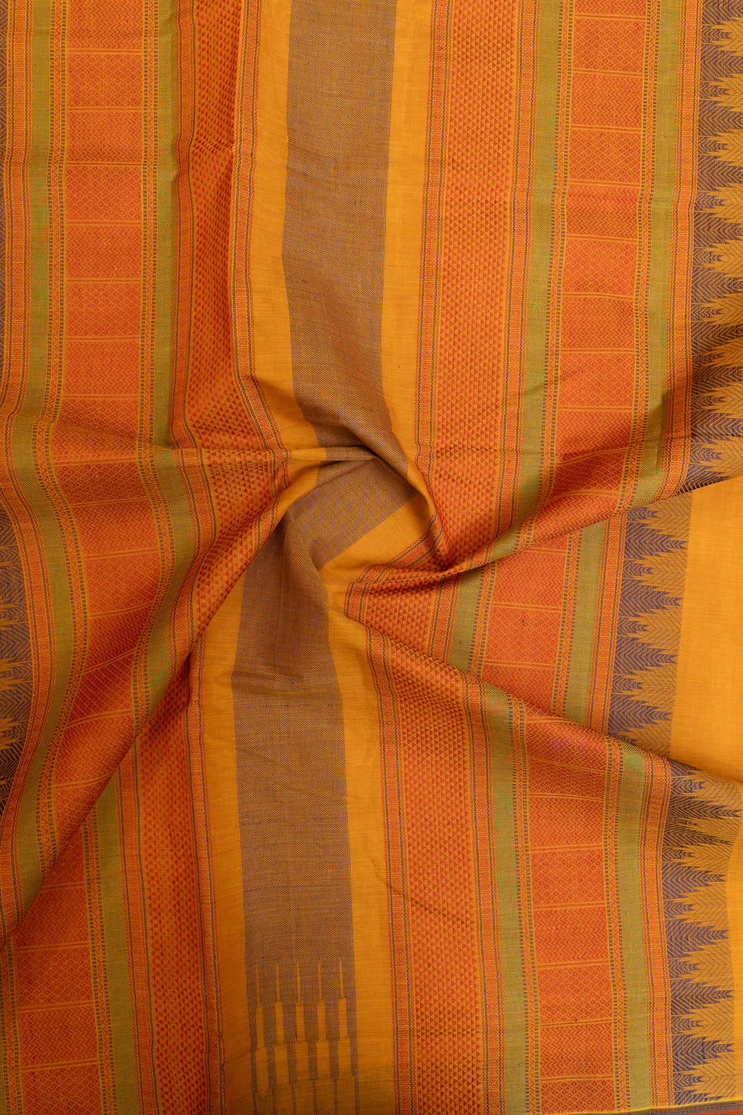 Yellow threadwork pure handloom cotton saree
