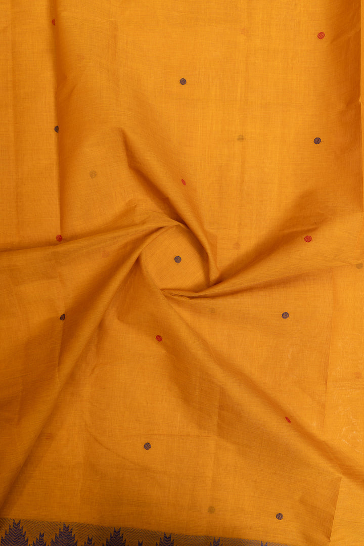Yellow threadwork pure handloom cotton saree