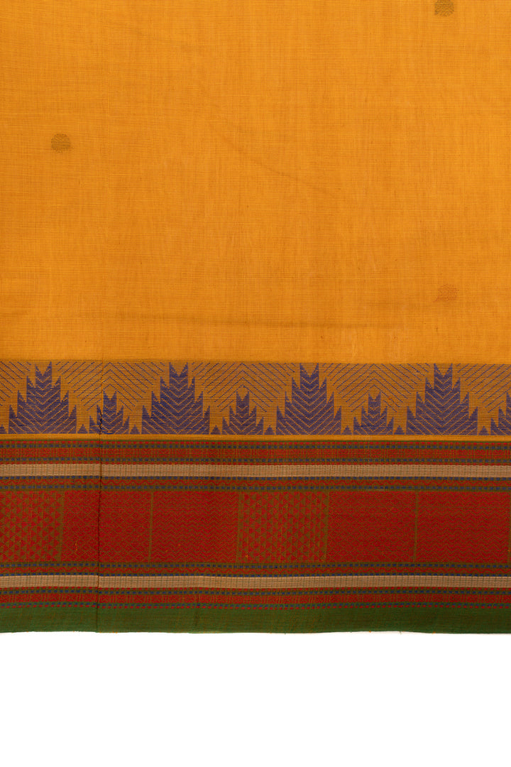 Yellow threadwork pure handloom cotton saree