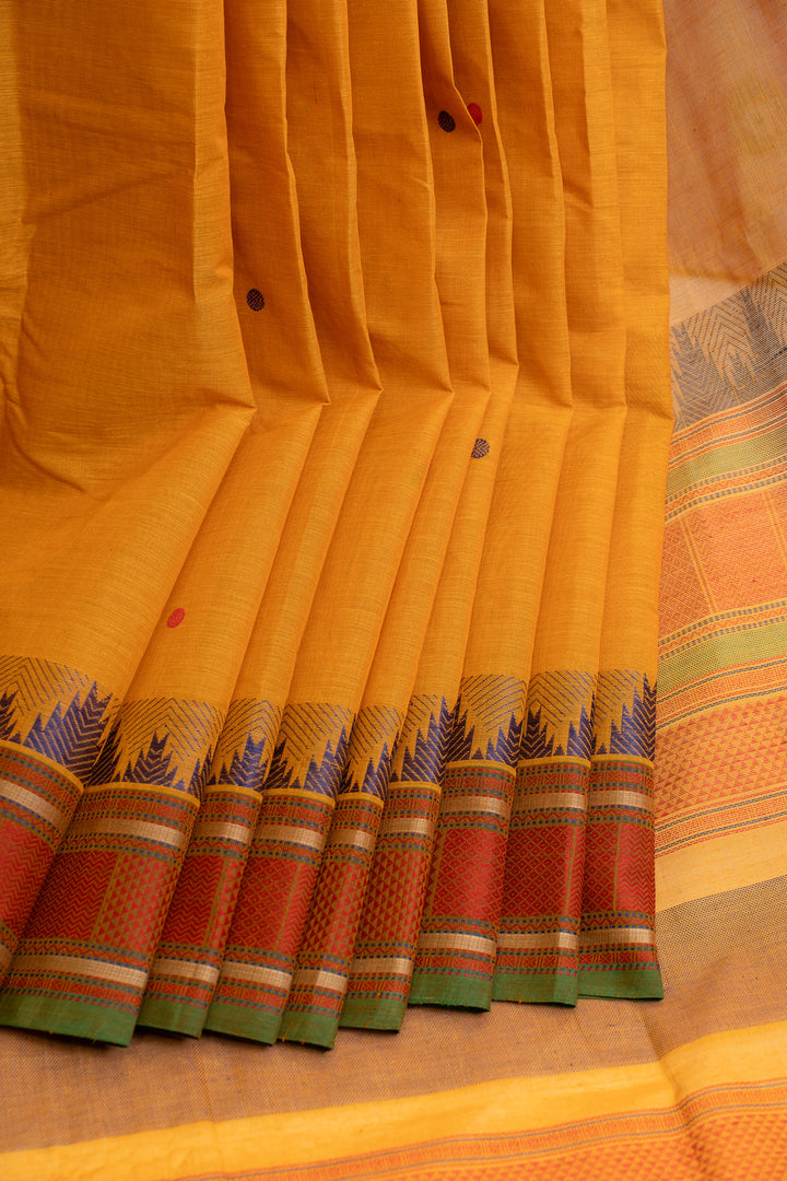 Yellow threadwork pure handloom cotton saree