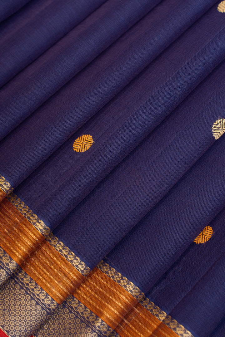 Dark blue pure handloom cotton saree