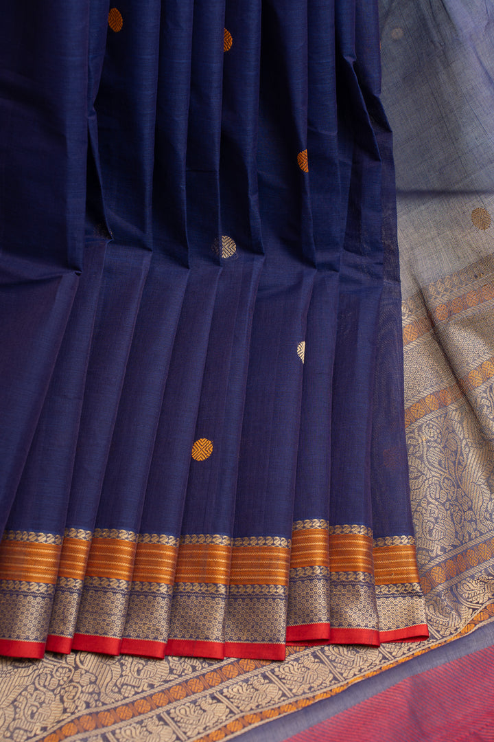 Dark blue pure handloom cotton saree