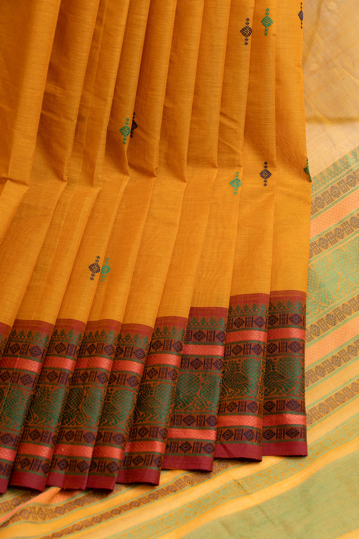 Yellow Varisaipettu threadwork pure handloom cotton saree
