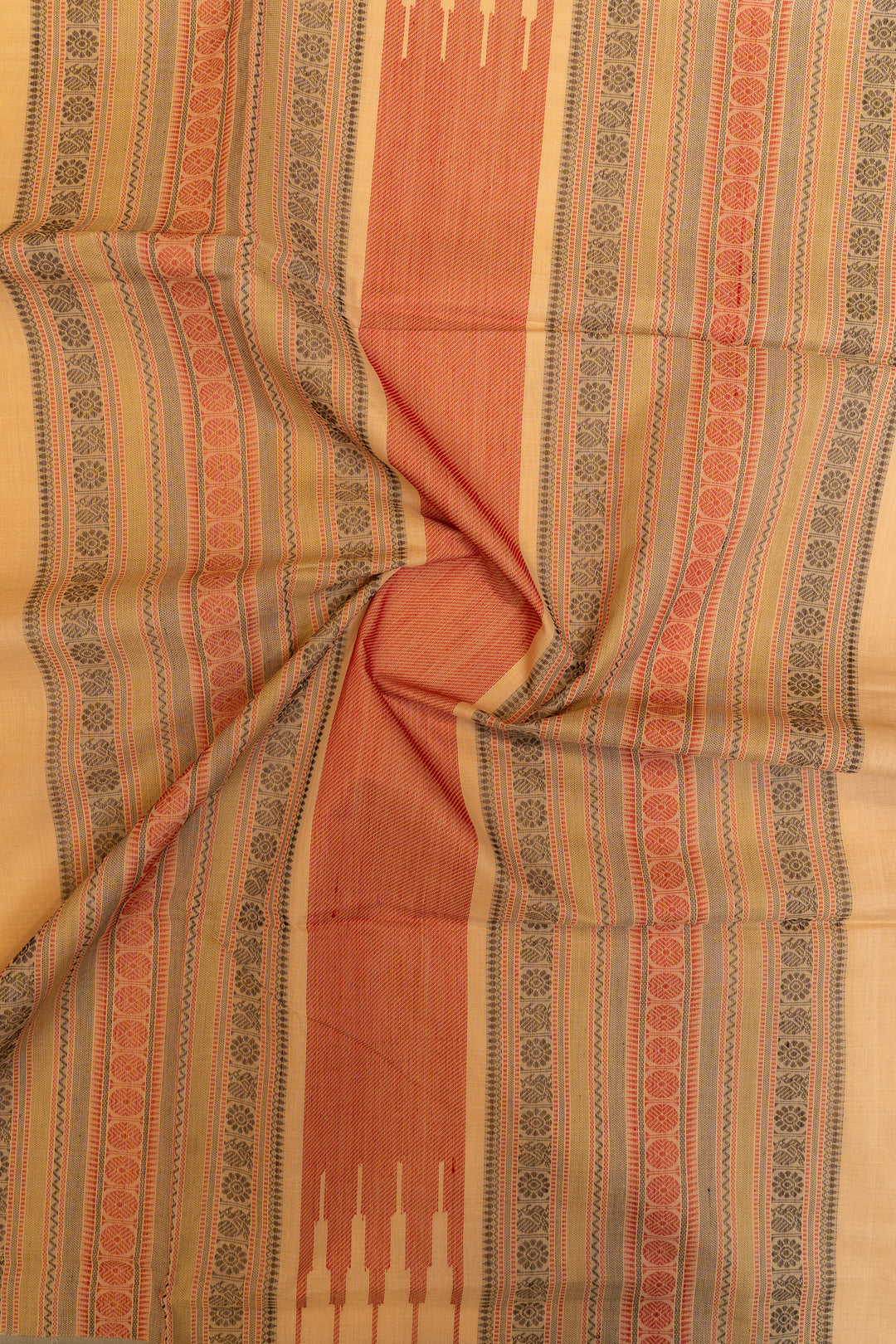 Cream threadwork pure handloom cotton saree