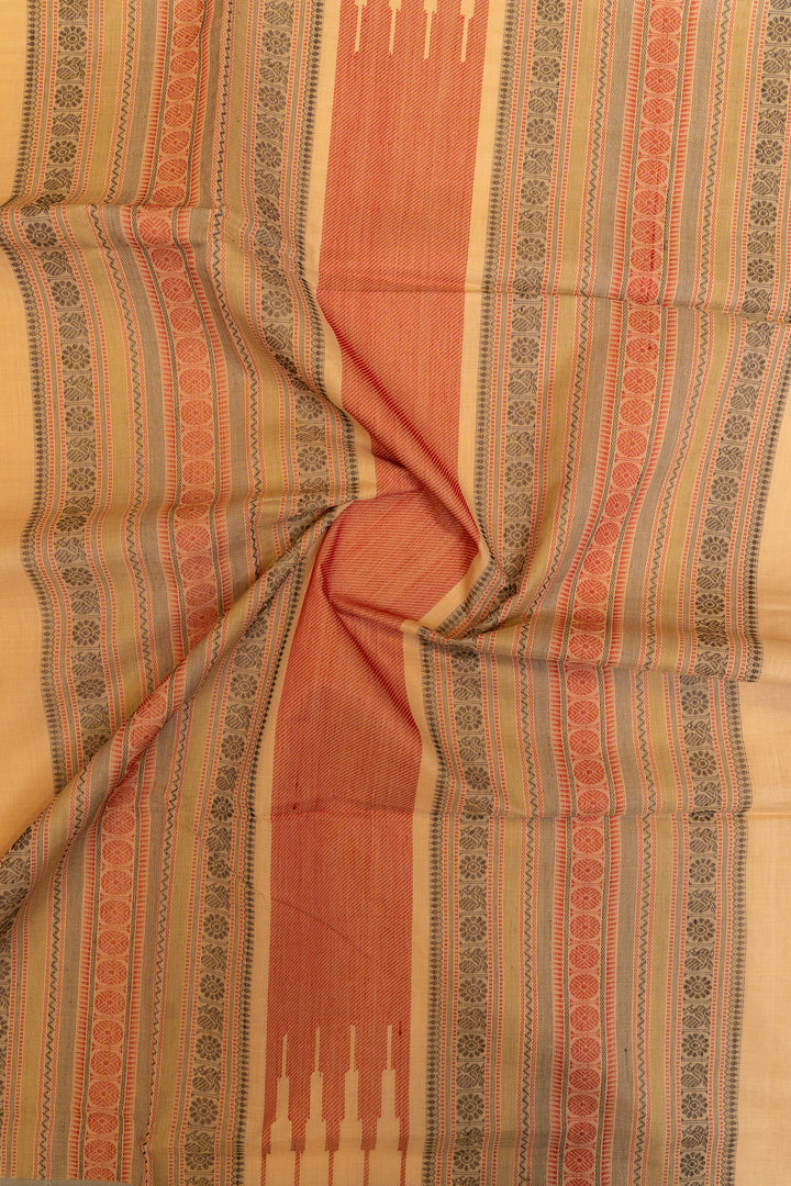 Cream threadwork pure handloom cotton saree