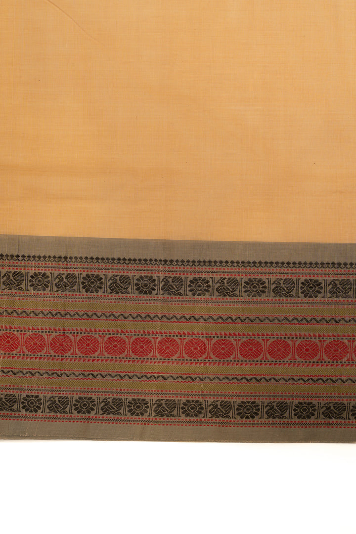 Cream threadwork pure handloom cotton saree