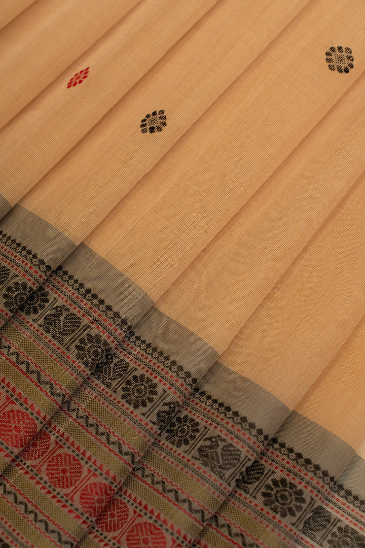 Cream threadwork pure handloom cotton saree
