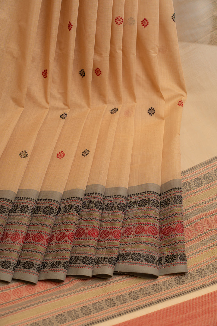 Cream threadwork pure handloom cotton saree