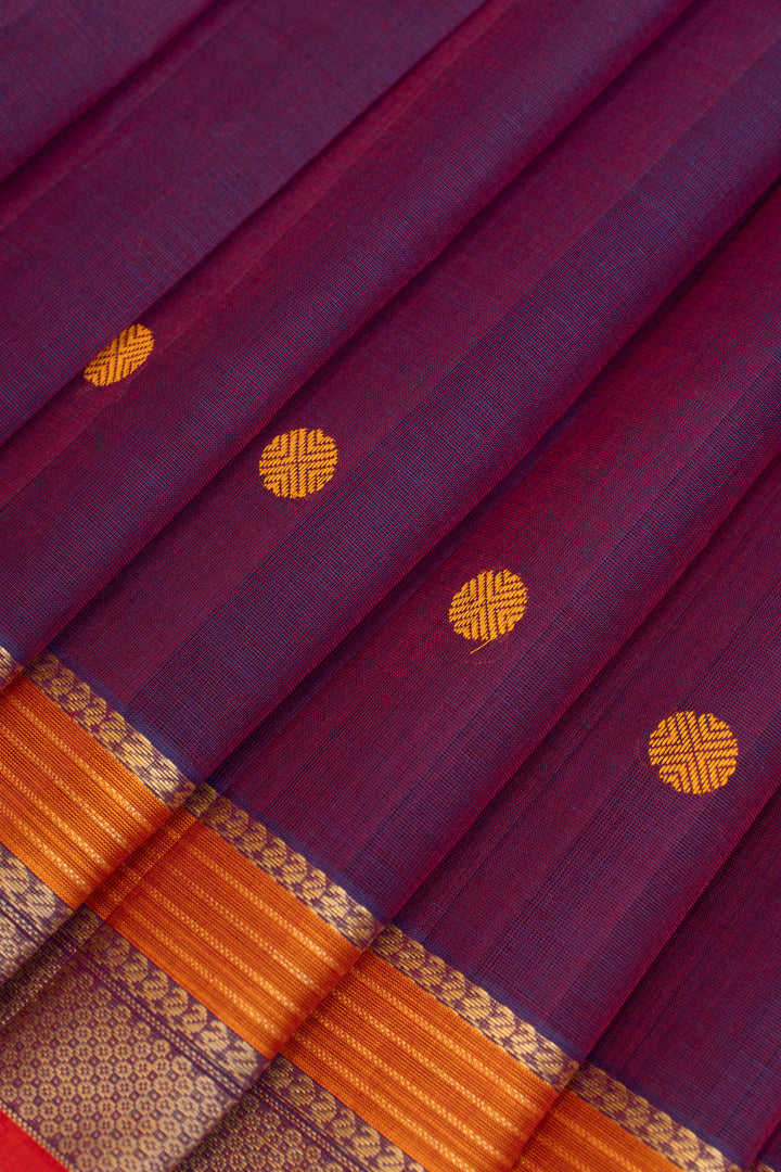 Purple thread work pure handloom cotton saree