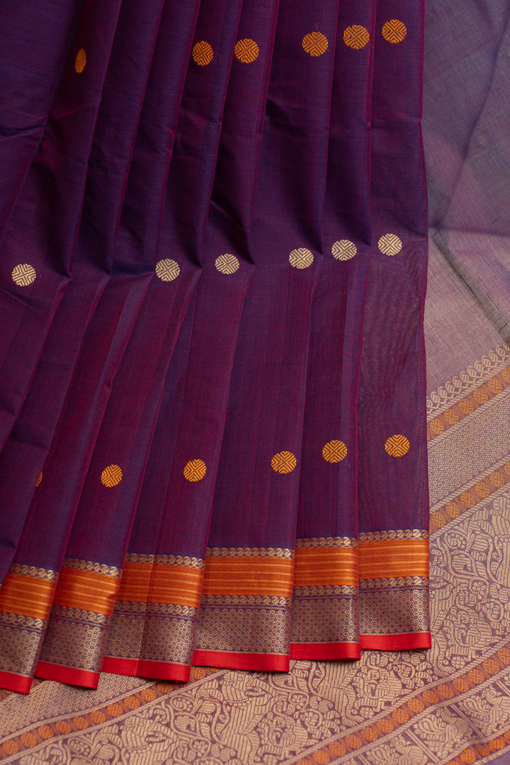 Purple thread work pure handloom cotton saree