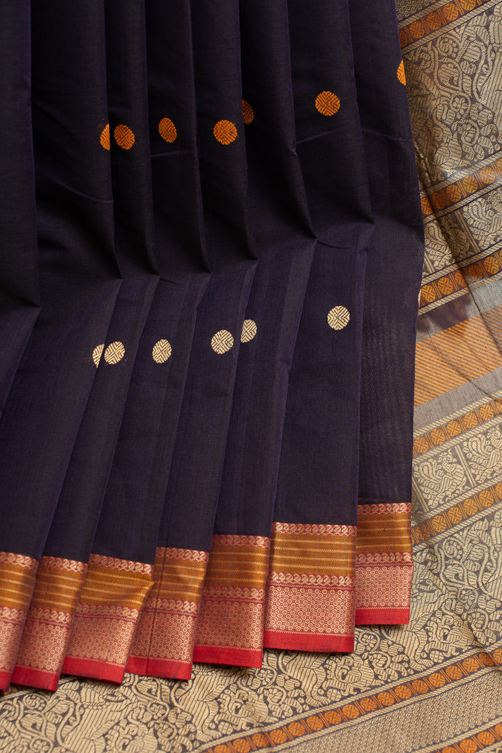 Purple threadwork pure handloom cotton saree