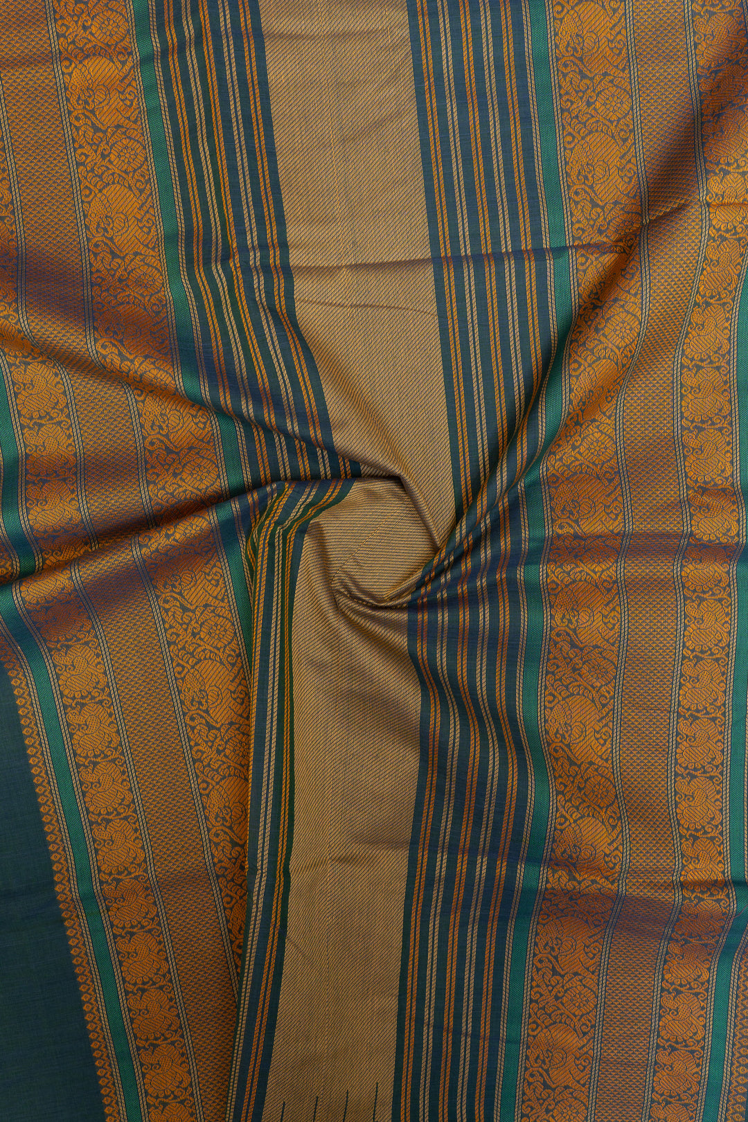 Peacock blue and mustard pure handloom cotton saree