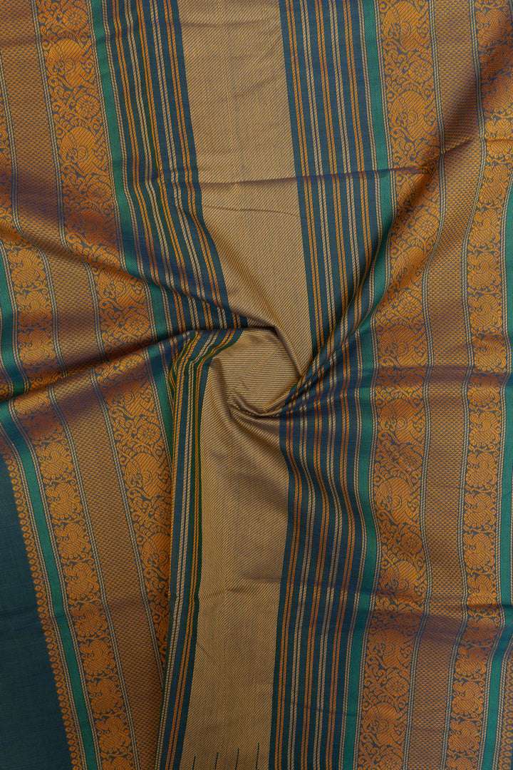 Peacock blue and mustard pure handloom cotton saree