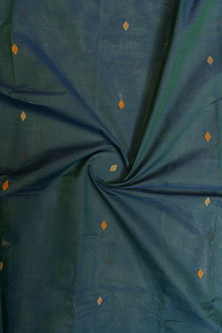 Peacock blue and mustard pure handloom cotton saree