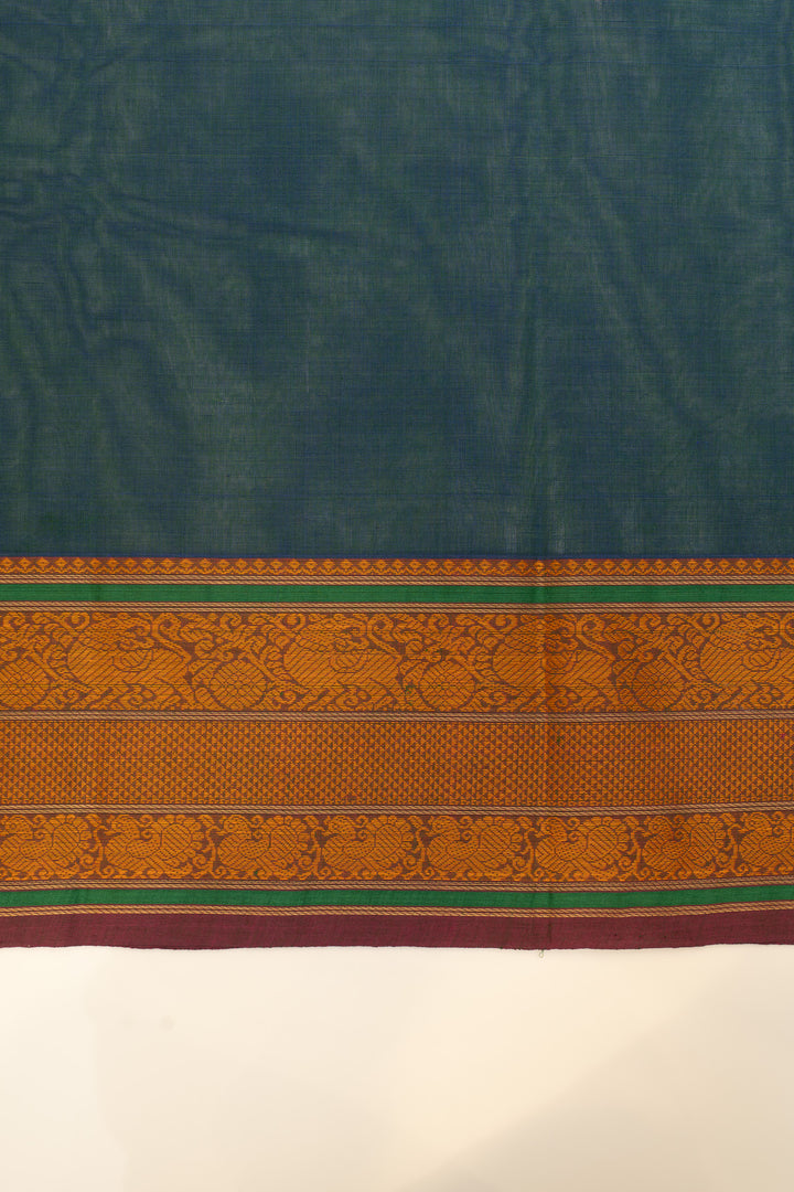 Peacock blue and mustard pure handloom cotton saree
