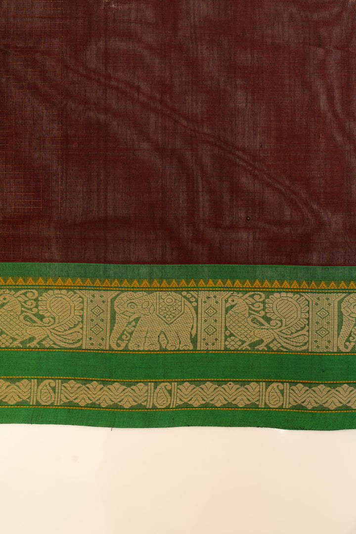 Royal maroon thread checks pure handloom cotton saree