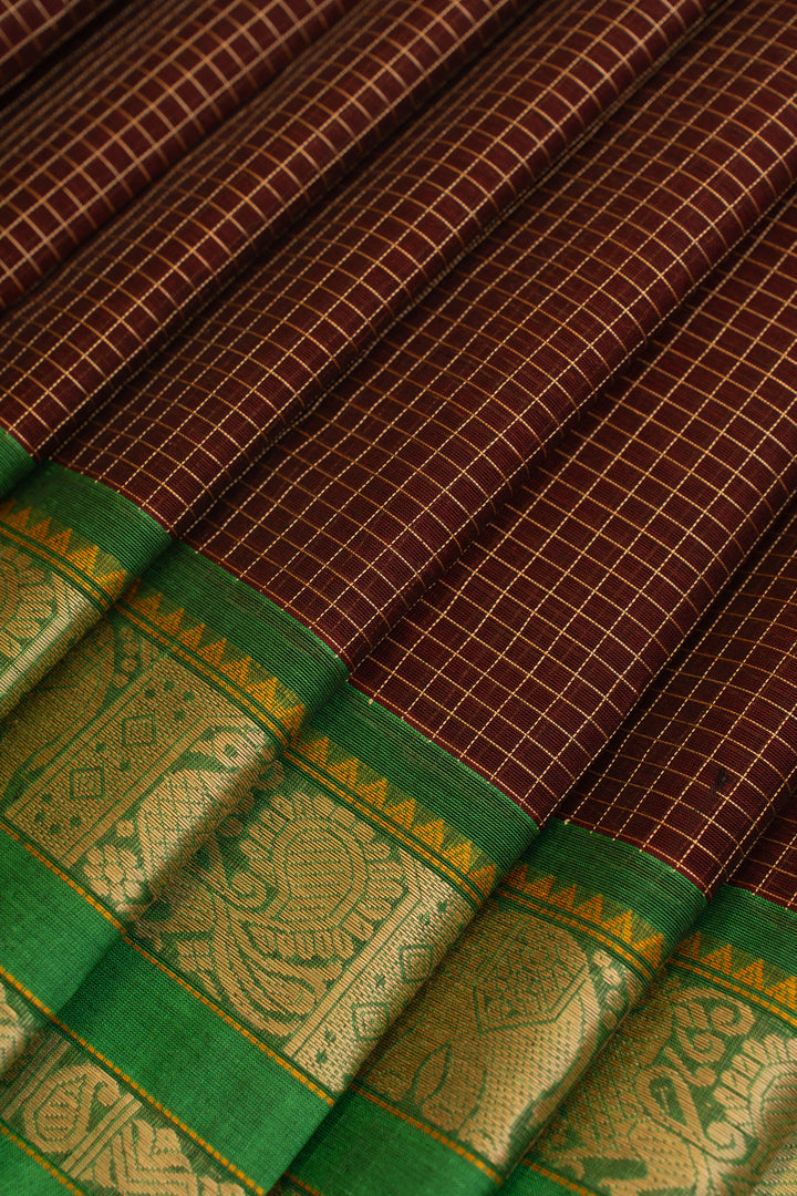 Royal maroon thread checks pure handloom cotton saree