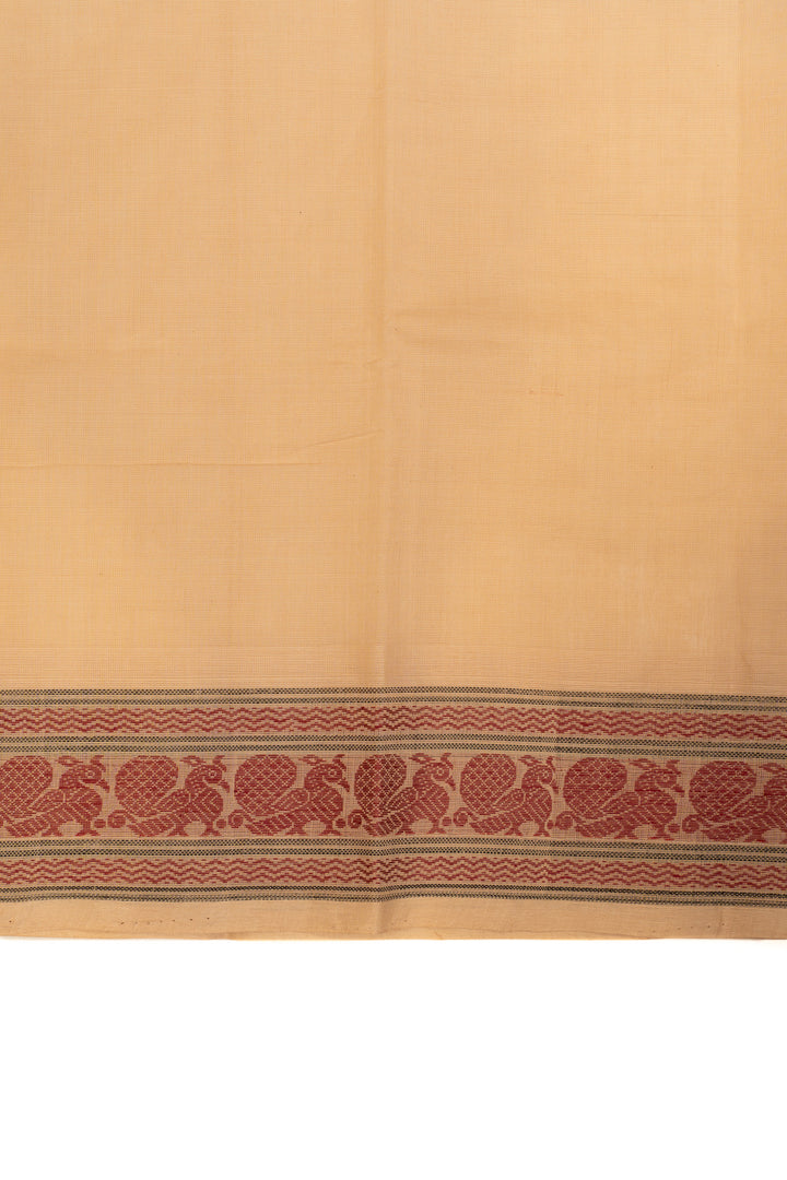 Sandal cream thread checks pure handloom cotton  saree