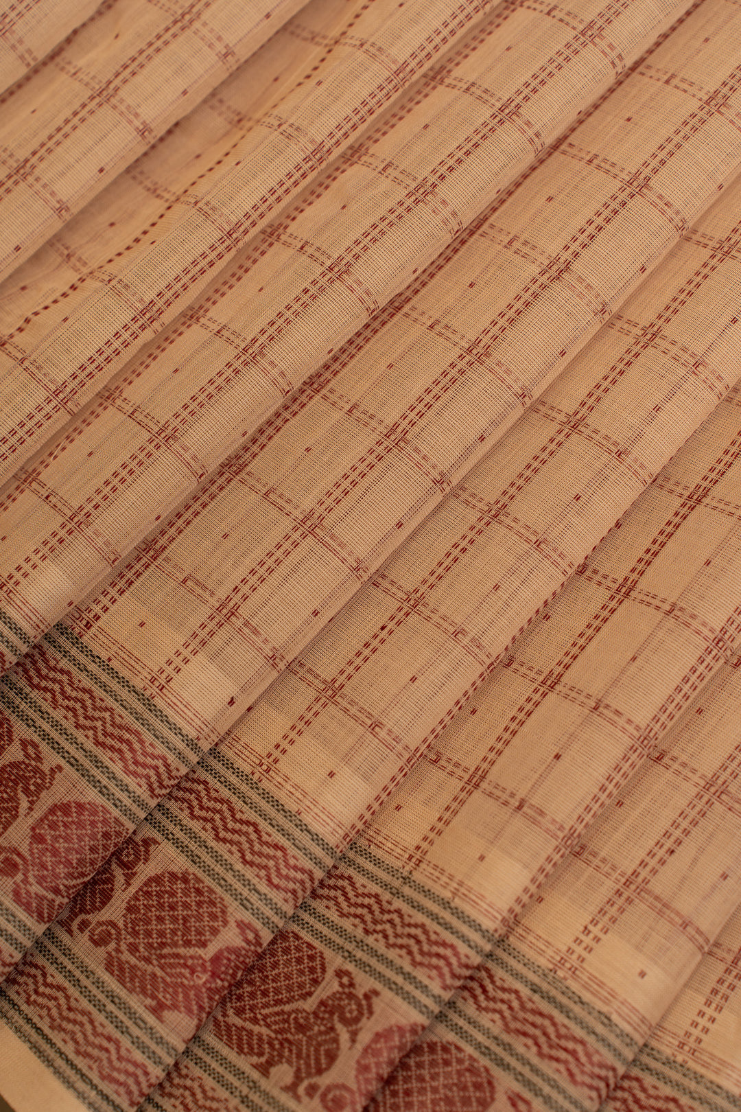 Sandal cream thread checks pure handloom cotton  saree