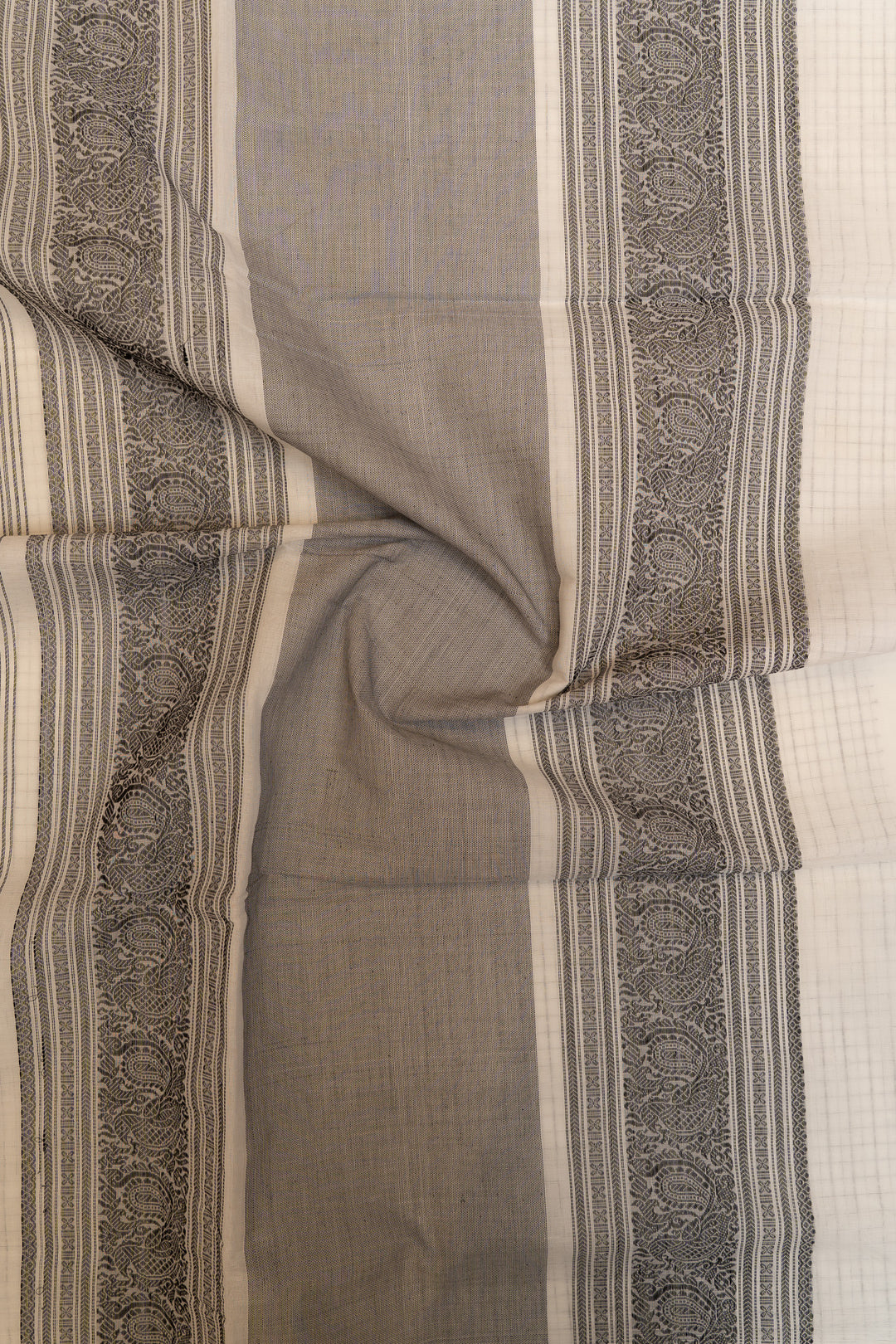 White and black thread handloom  pure cotton saree