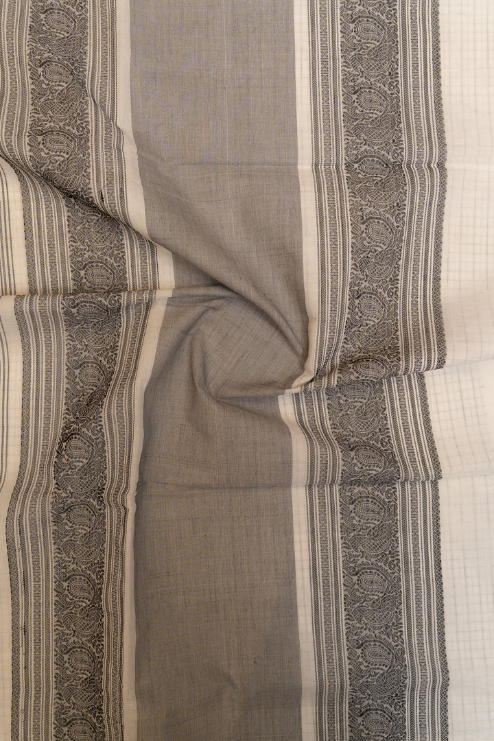 White and black thread handloom  pure cotton saree