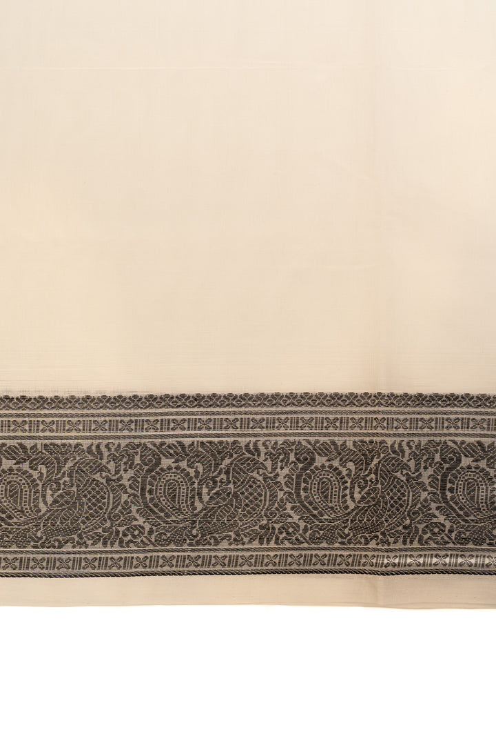 White and black thread handloom  pure cotton saree