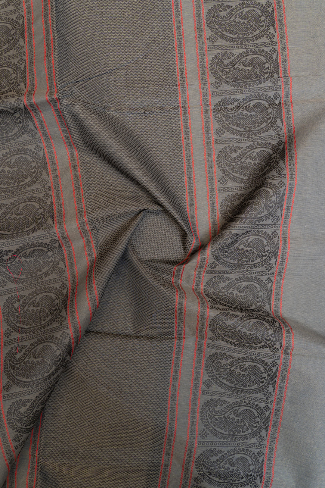 Grey and black thread checks pure handloom cotton saree