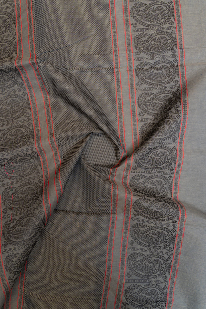 Grey and black thread checks pure handloom cotton saree