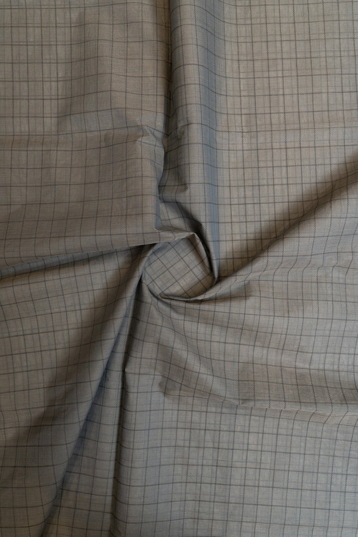 Grey and black thread checks pure handloom cotton saree