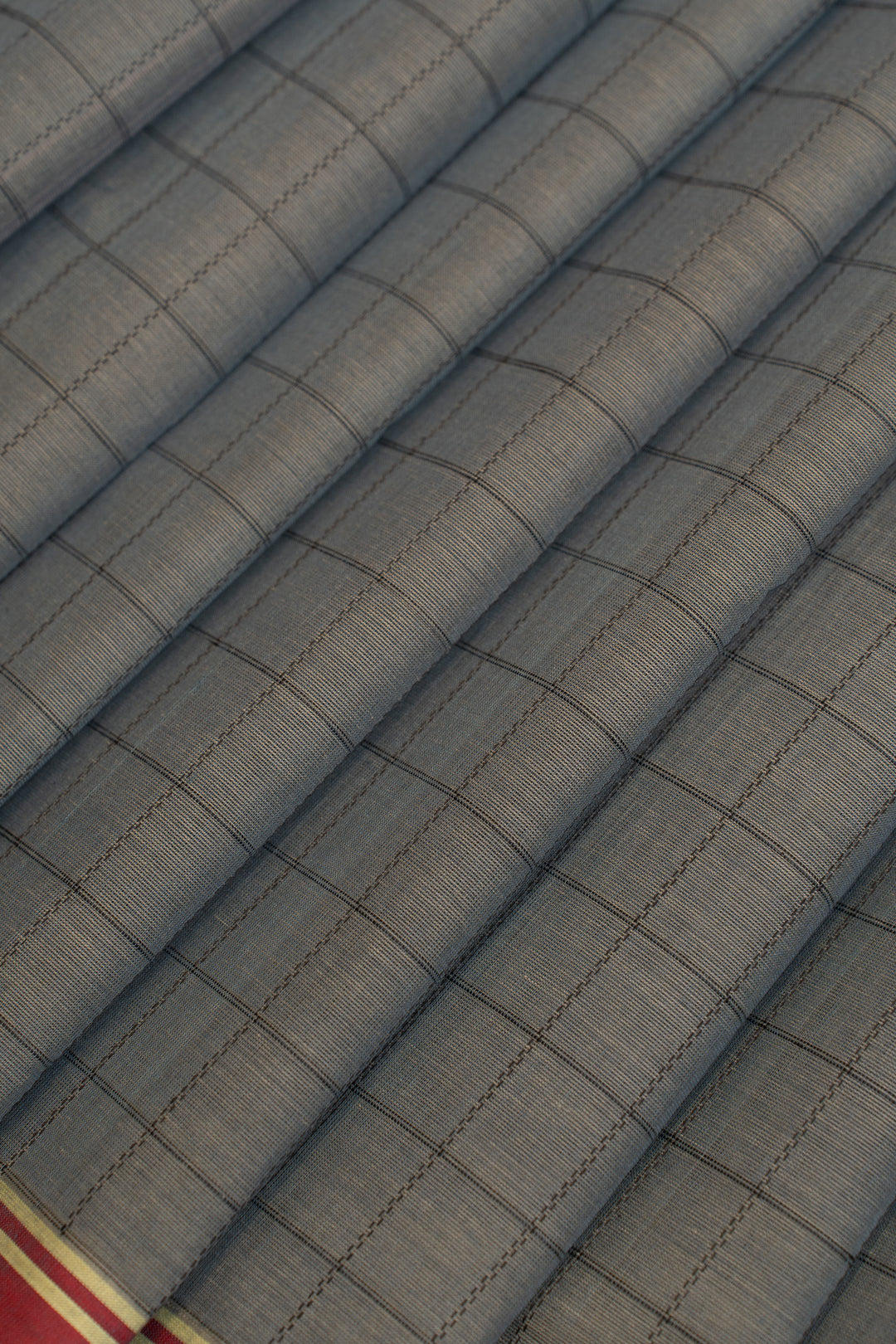 Grey and black thread checks pure handloom cotton saree