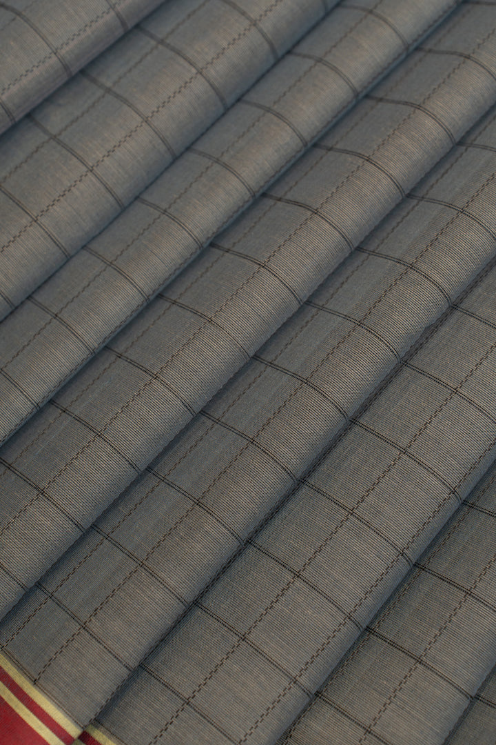 Grey and black thread checks pure handloom cotton saree