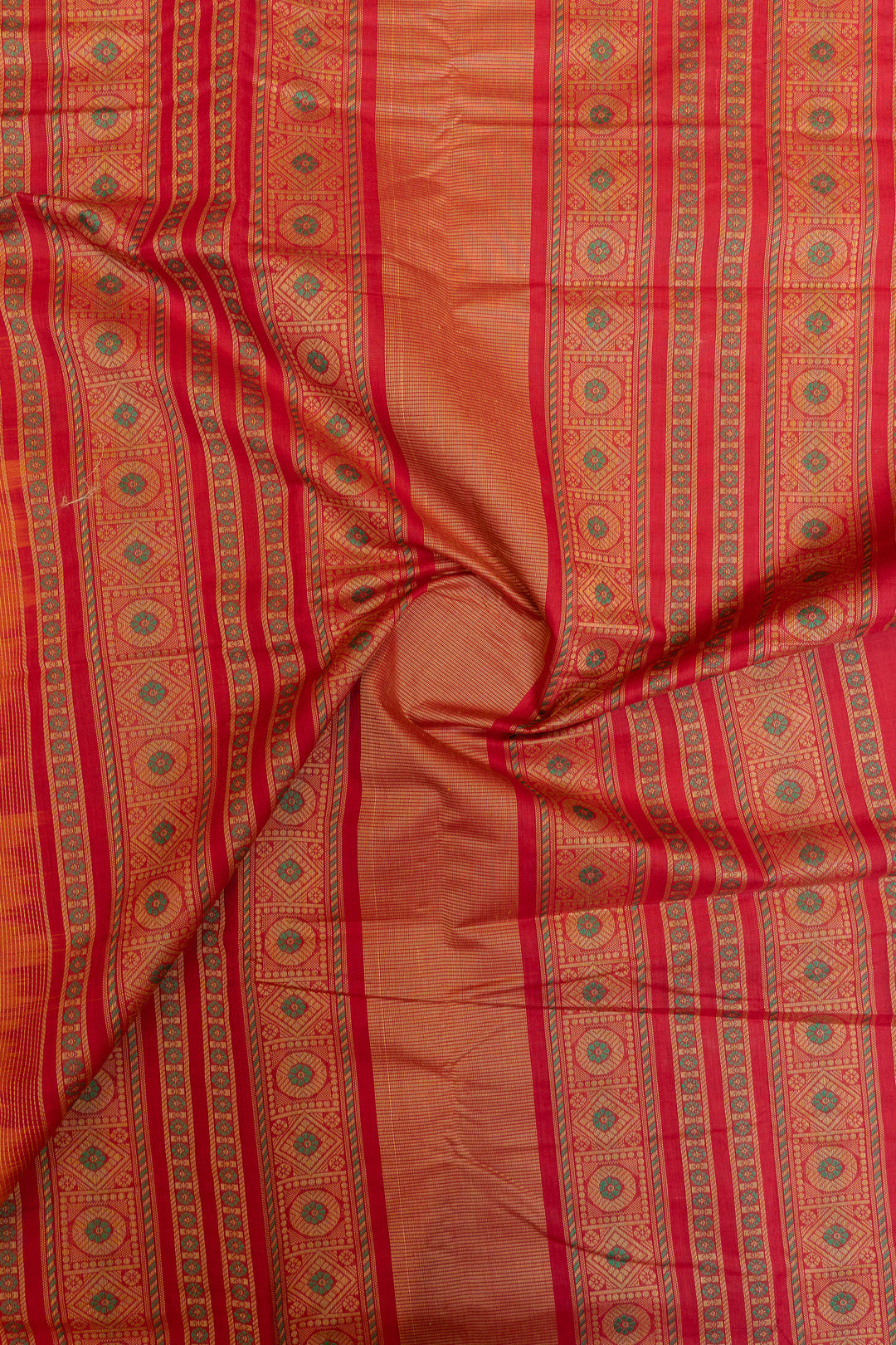 Orange and maroon threadwork pure handloom cotton saree