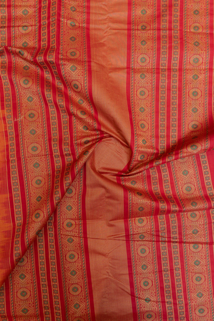 Orange and maroon threadwork pure handloom cotton saree