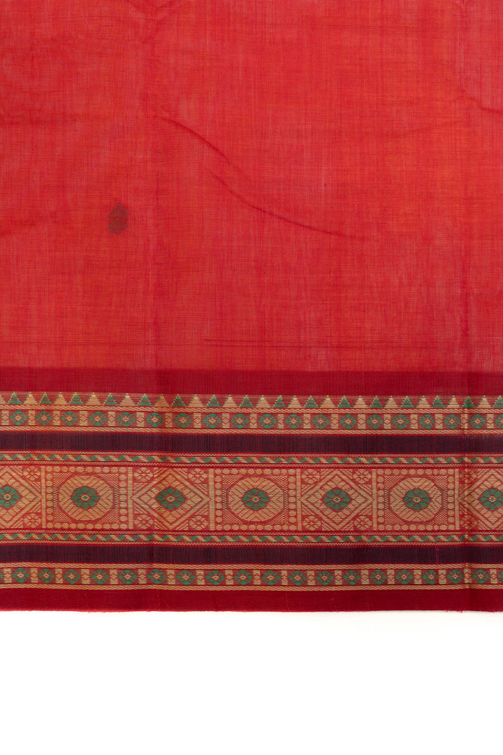 Orange and maroon threadwork pure handloom cotton saree