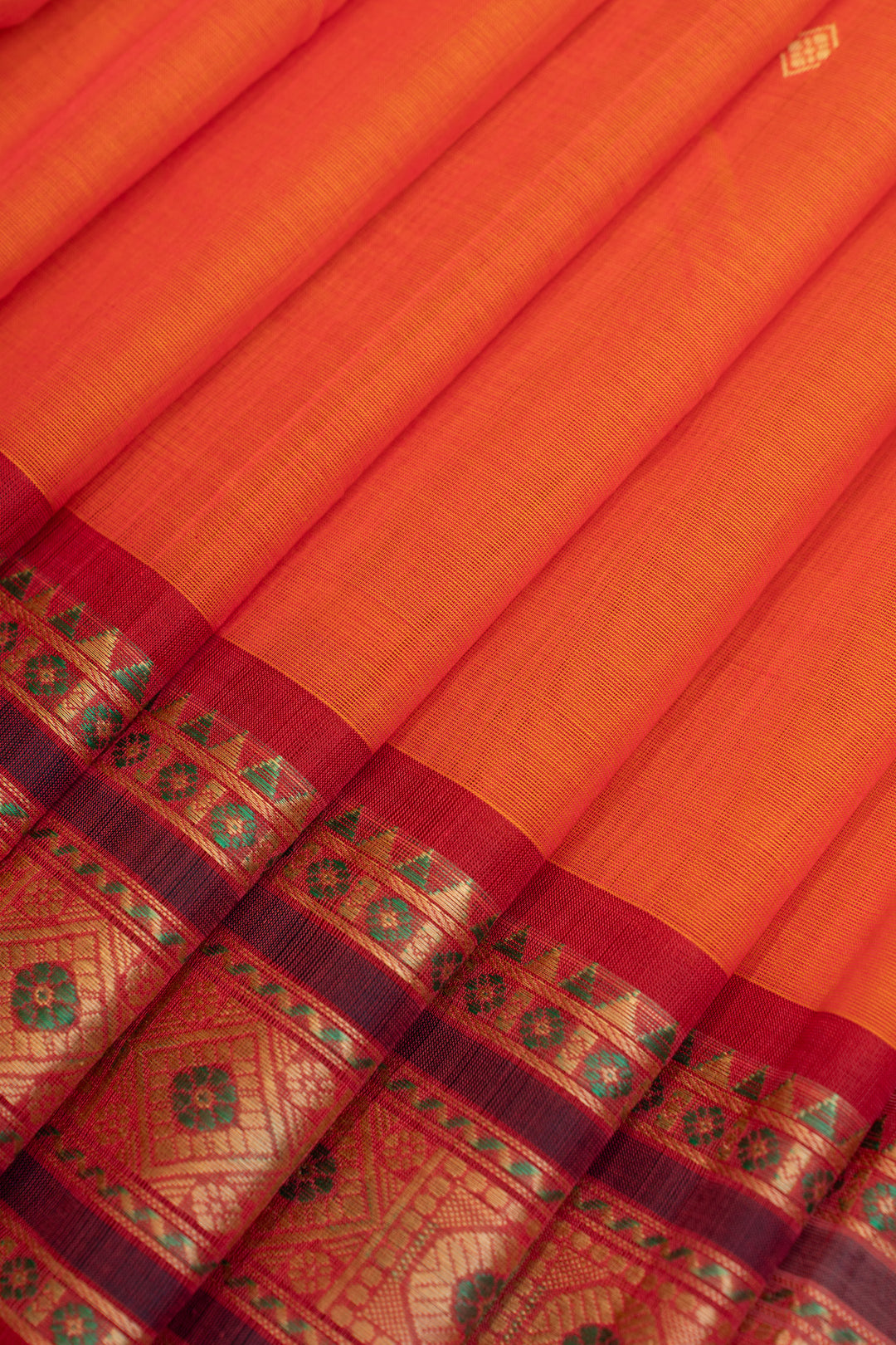 Orange and maroon threadwork pure handloom cotton saree