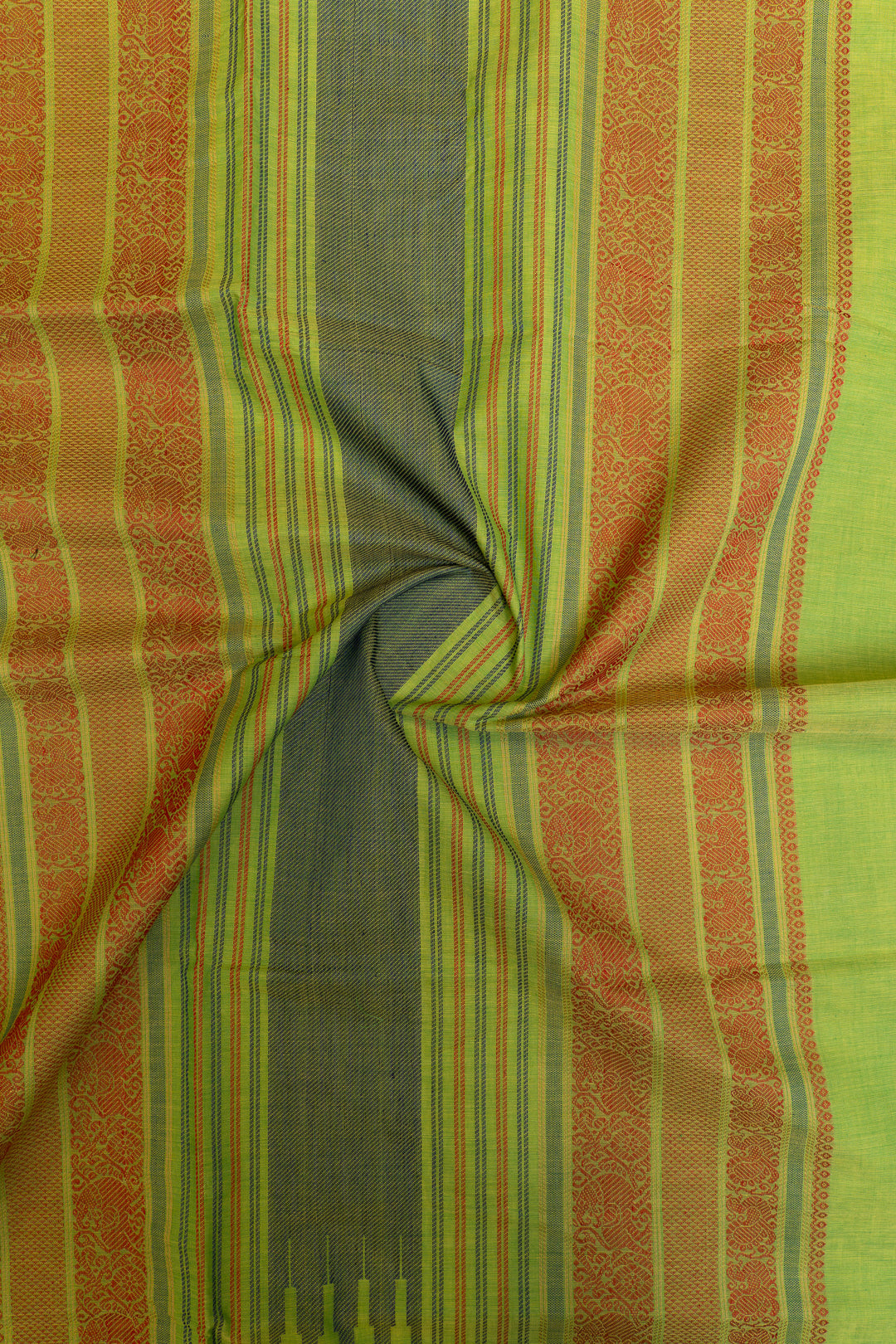 Lead green and bottle green pure handloom cotton saree
