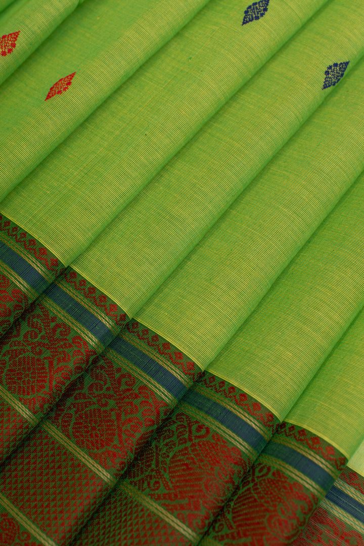 Lead green and bottle green pure handloom cotton saree