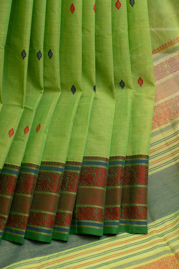 Lead green and bottle green pure handloom cotton saree