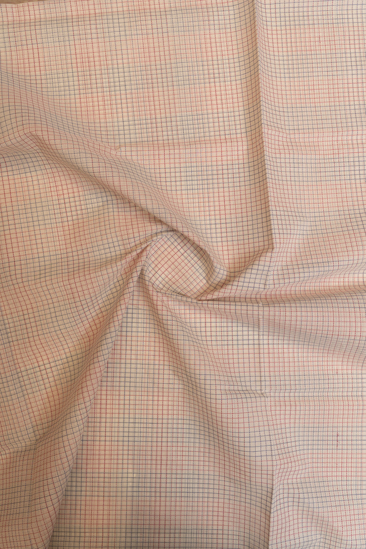 Cream and blue thread checks pure handloom cotton saree