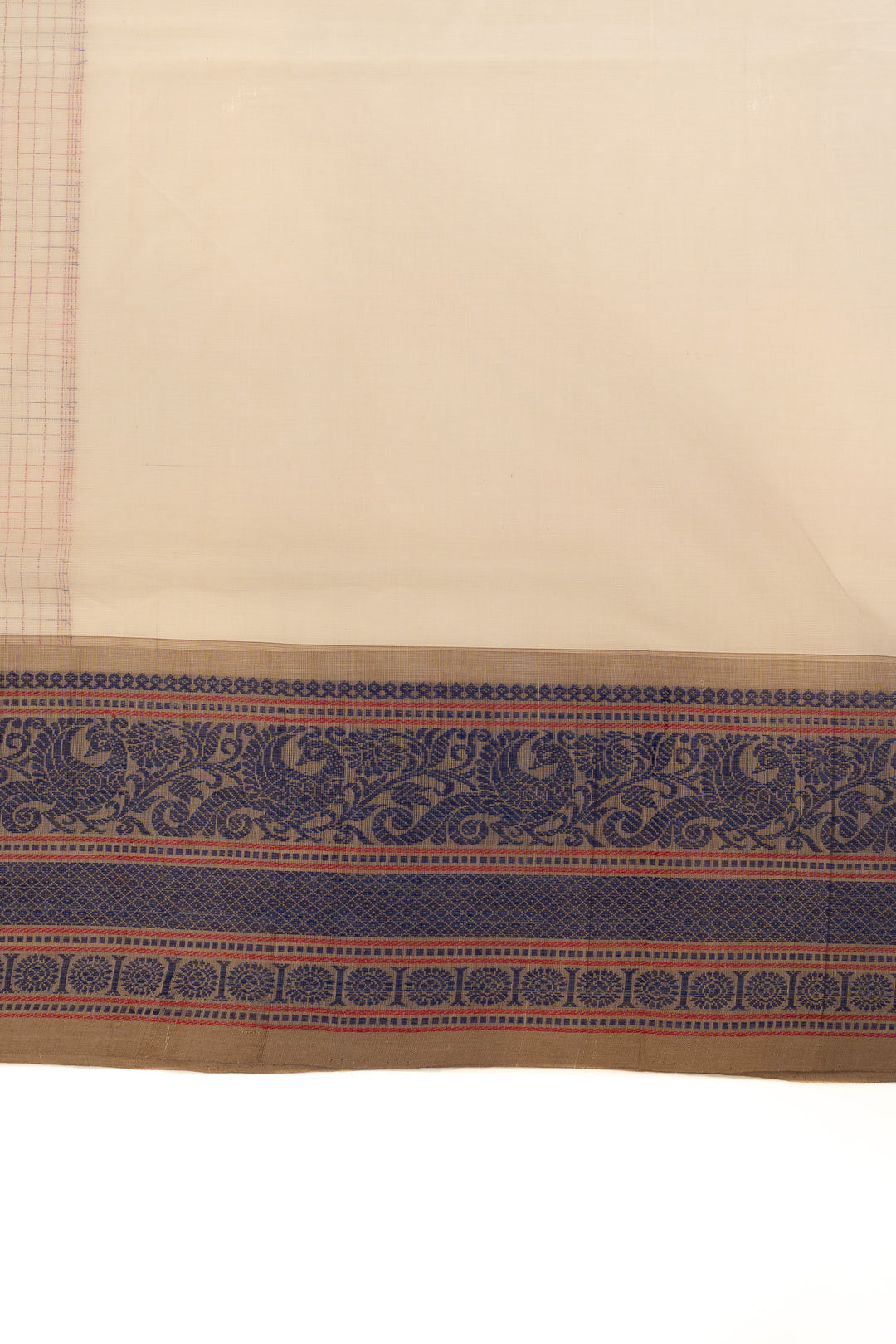Cream and blue thread checks pure handloom cotton saree