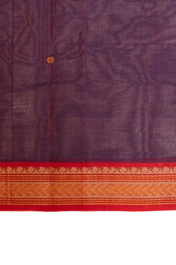 Purple and red threadwork pure handloom cotton saree