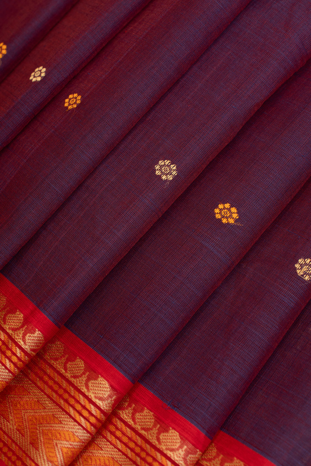 Purple and red threadwork pure handloom cotton saree