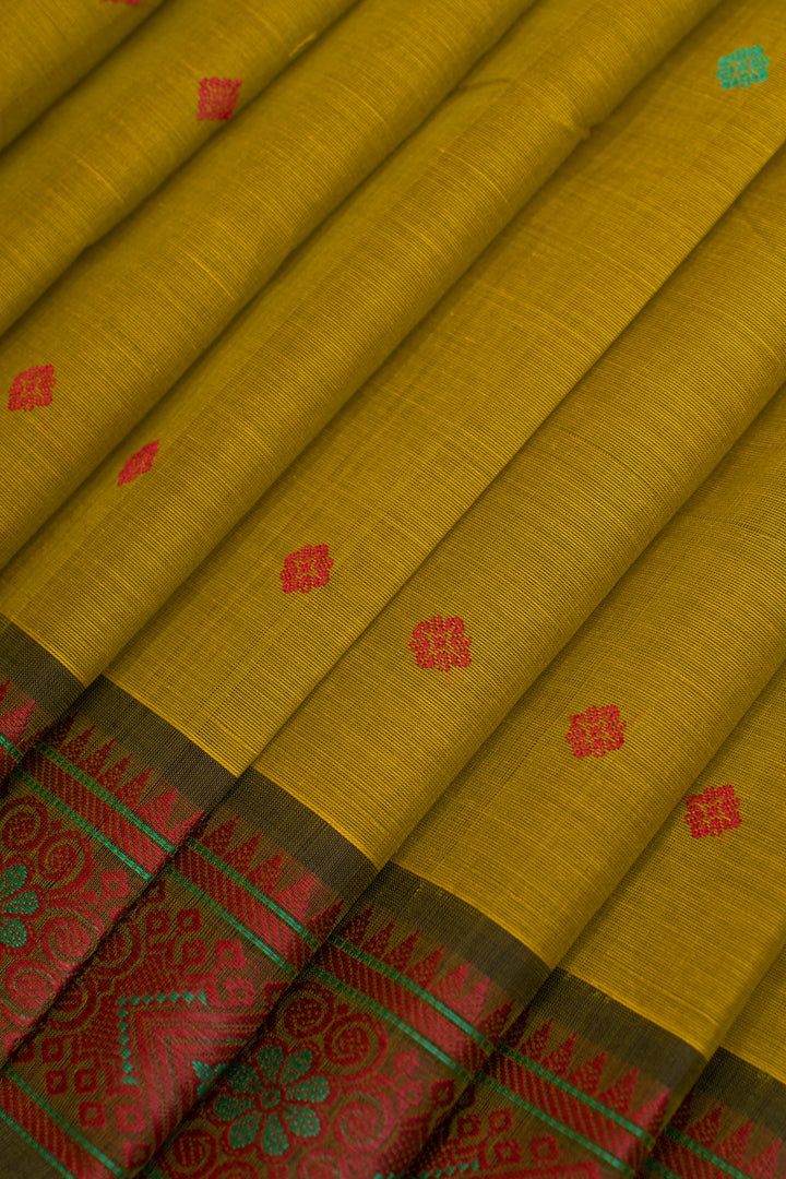 Mehendi green threadwork pure cotton saree