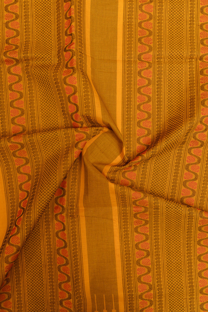 Yellow threadwork pure cotton saree